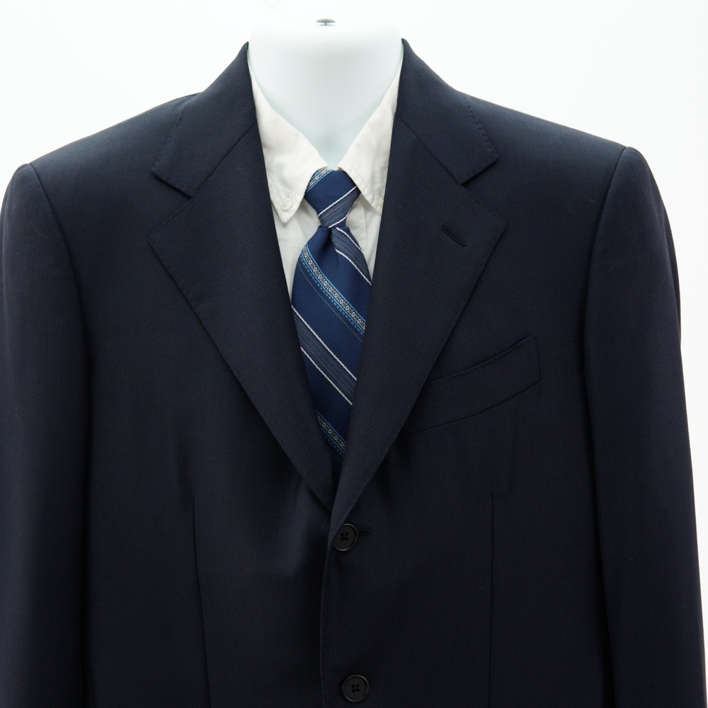 Loro Piana Bespoke Super 150s Wool Blue Woven Birdseye Blazer 36R Tagged 39L